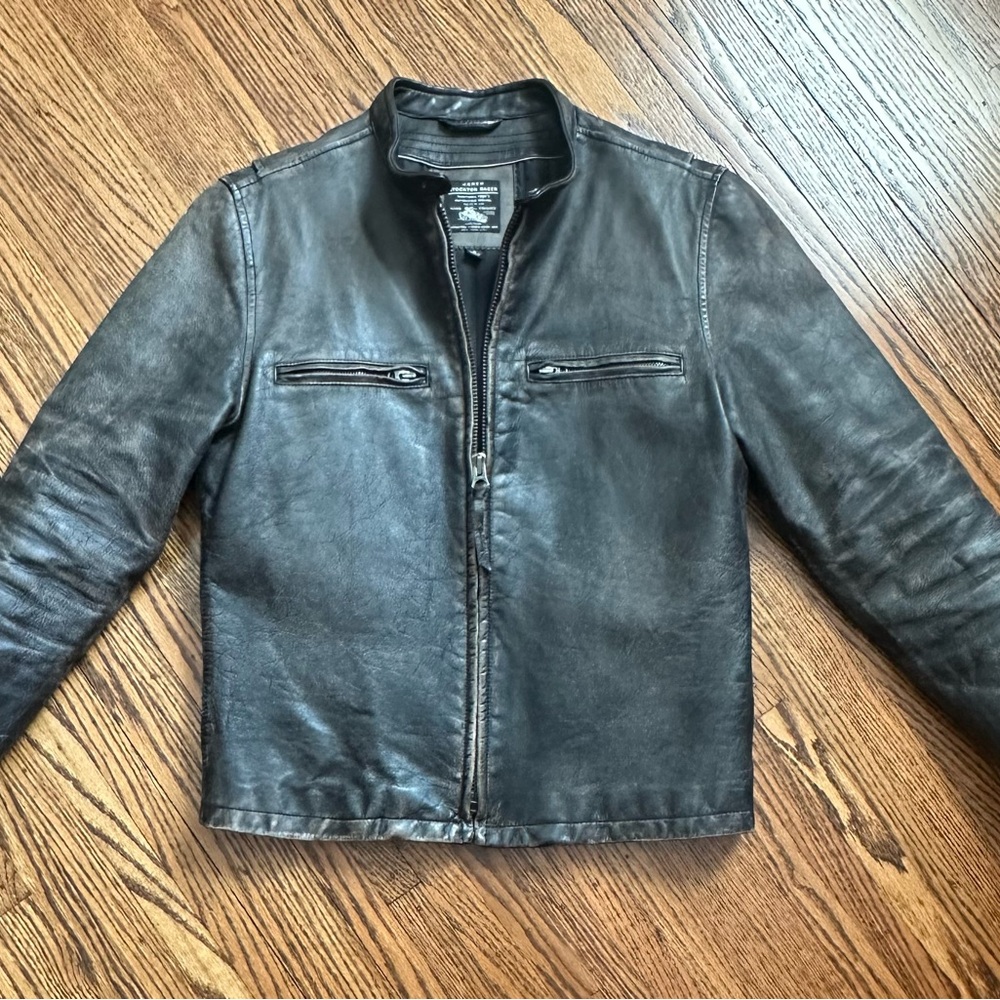 J. Crew Men's Black Leather Zip Front Jacket